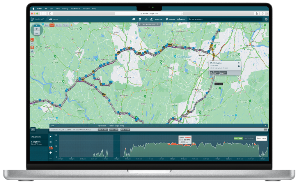 IntelliHub real-time fleet management platform captures data from the OBD-II system.